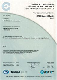 CERTIFICATO SISTEMA QUALITA' UNI EN 1SO 9001